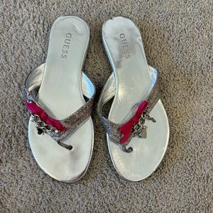 Guess Silver charm flip flops 8.5